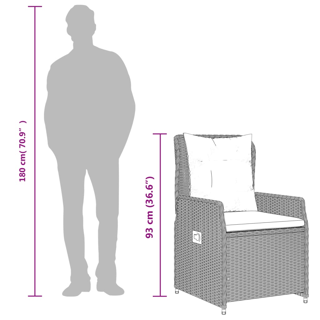 Tuinstoelen 2 st verstelbaar poly rattan lichtgrijs