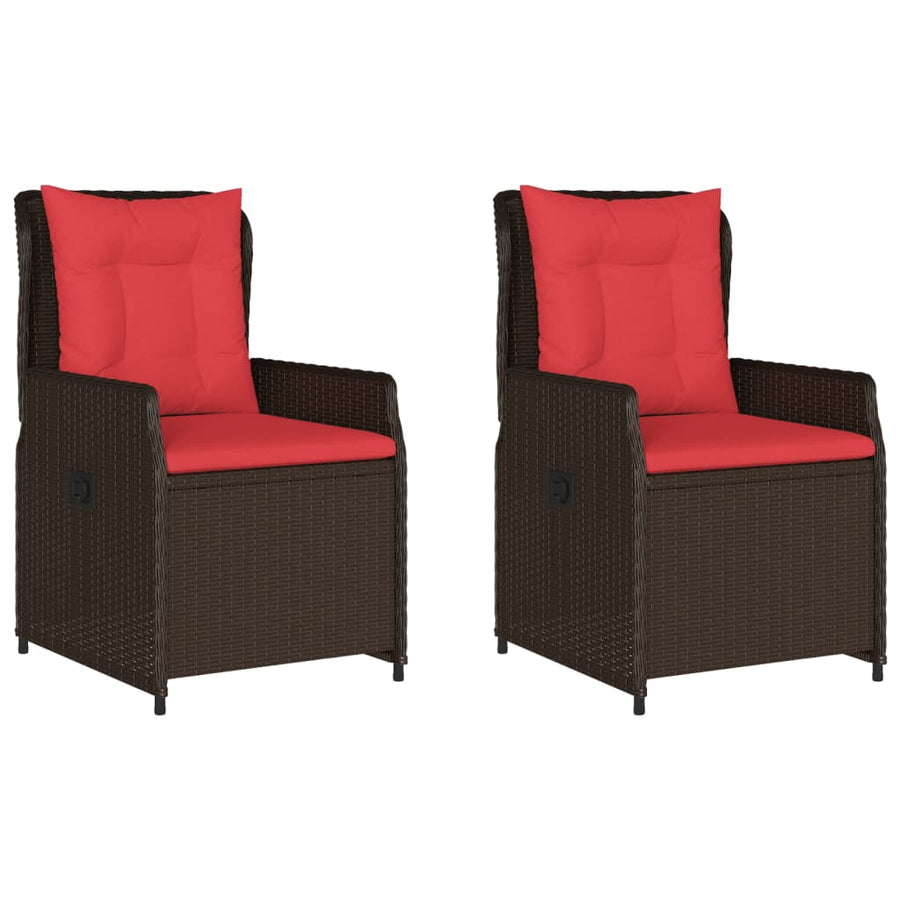 Liggende tuinstoelen 2 stuks bruin polyrotan