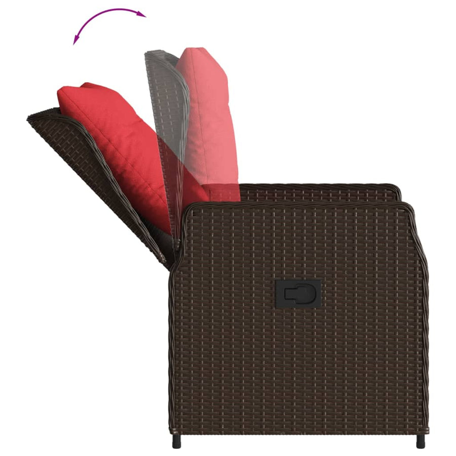 Liggende tuinstoelen 2 stuks bruin polyrotan