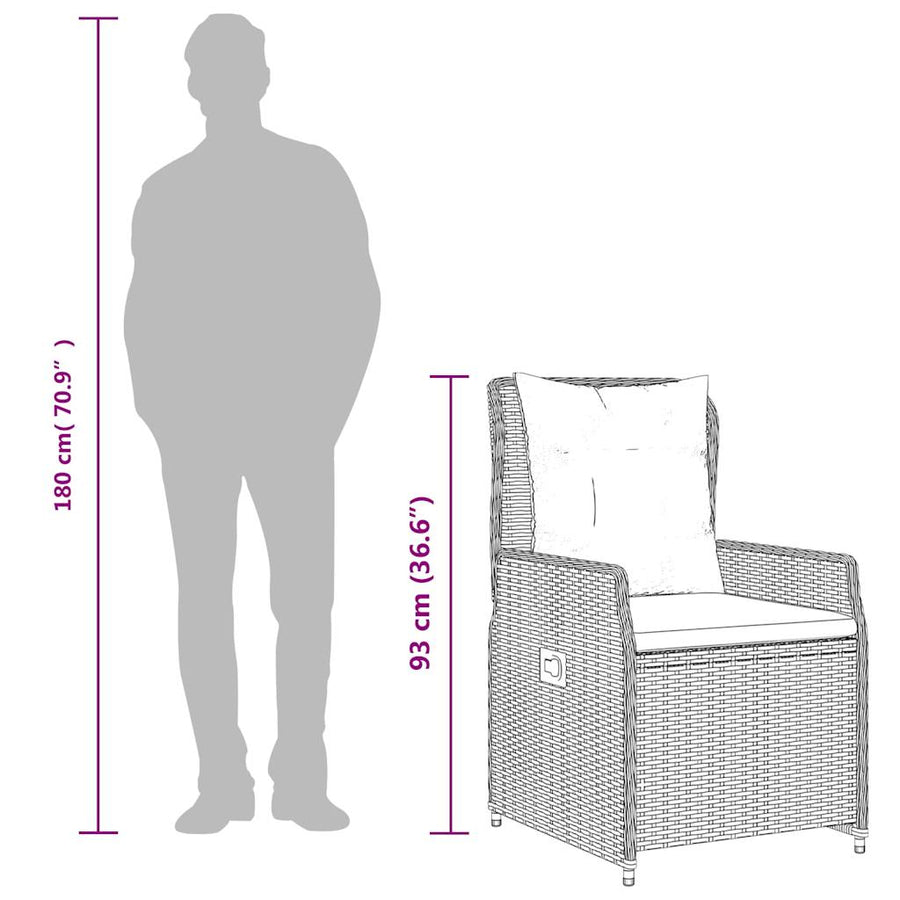 Liggende tuinstoelen 2 stuks bruin polyrotan