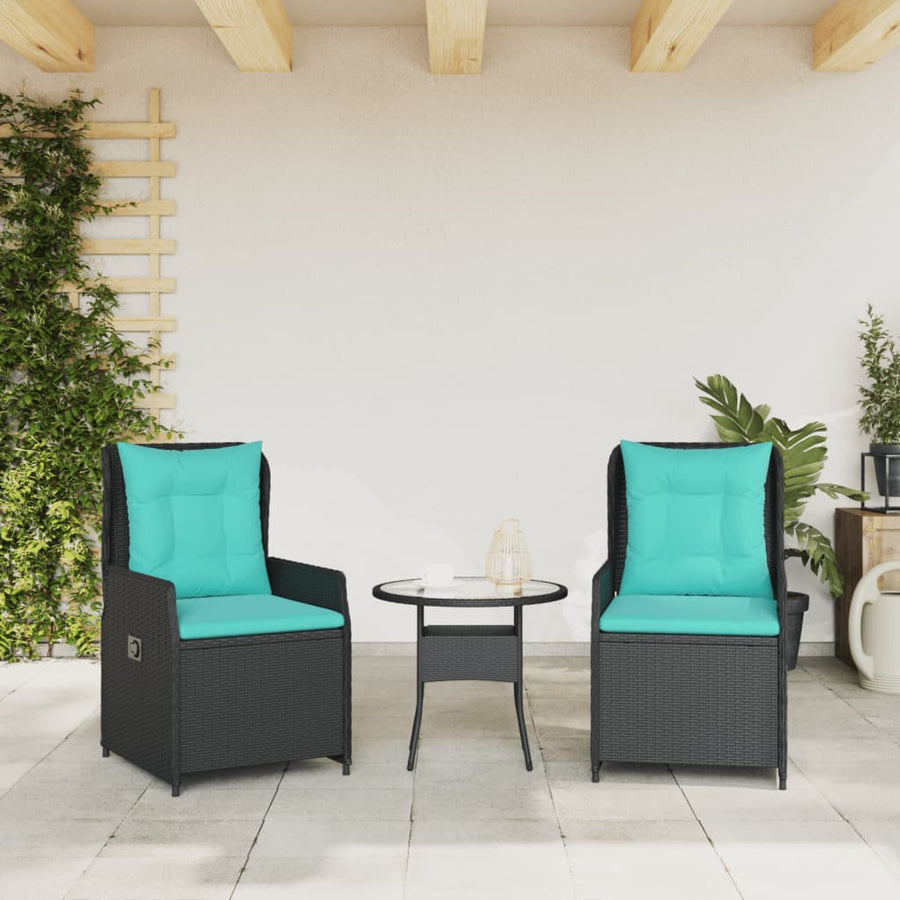 Liggende tuinstoelen 2 stuks zwart polyrotan