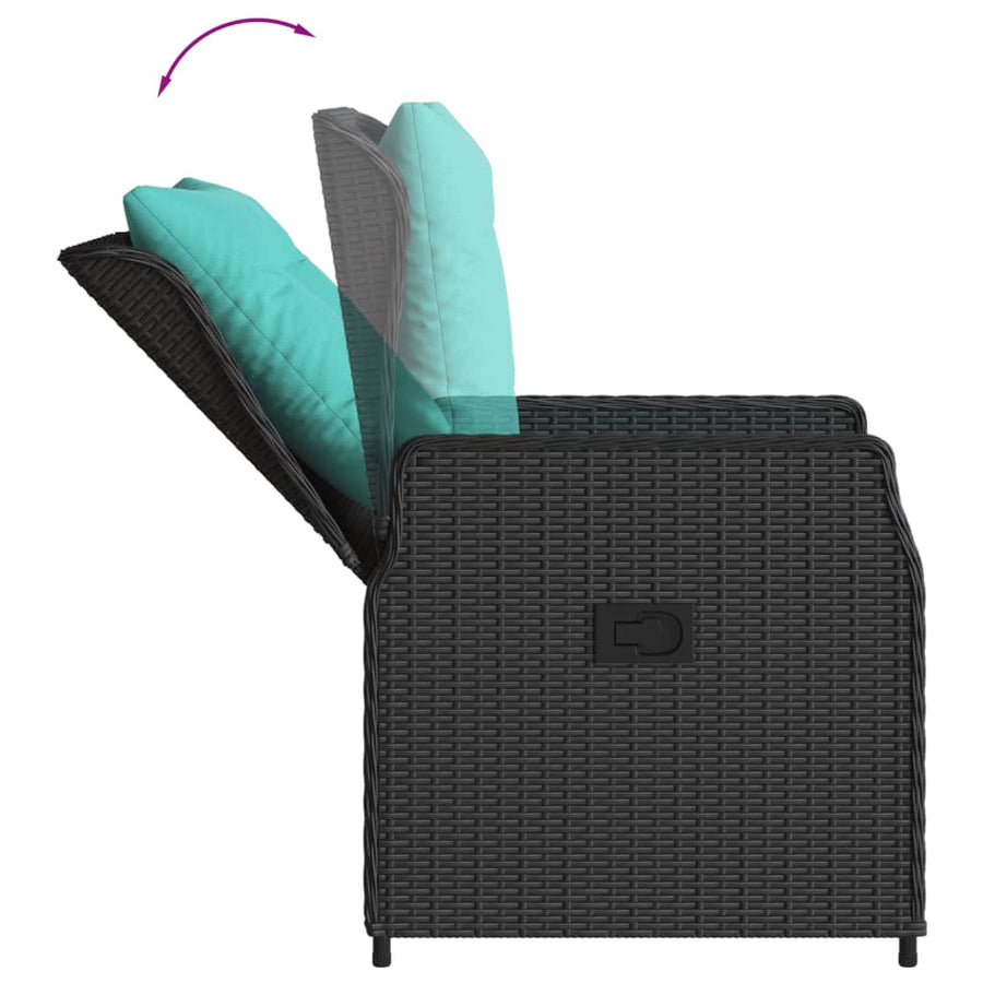 Liggende tuinstoelen 2 stuks zwart polyrotan