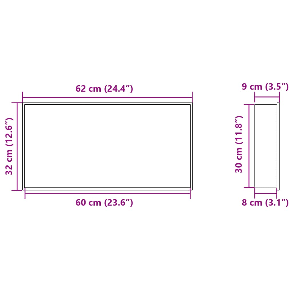 Douchenis 62x32x9 cm roestvrijstaal matwit