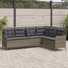 Garden bench with cushions L-shaped poly rattan grey