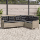 L-shaped poly rattan garden bench with cushions, light grey