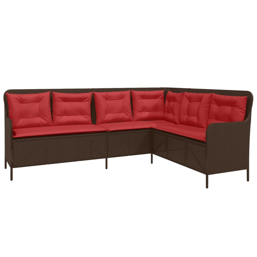 Tuinbank met kussens L-vormig bruin poly rattan