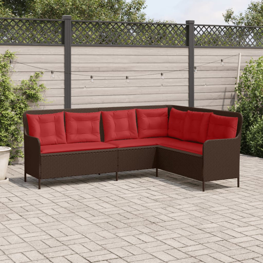 Tuinbank met kussens L-vormig bruin poly rattan