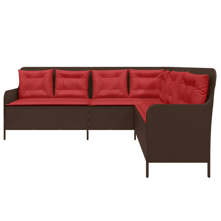 Tuinbank met kussens L-vormig bruin poly rattan