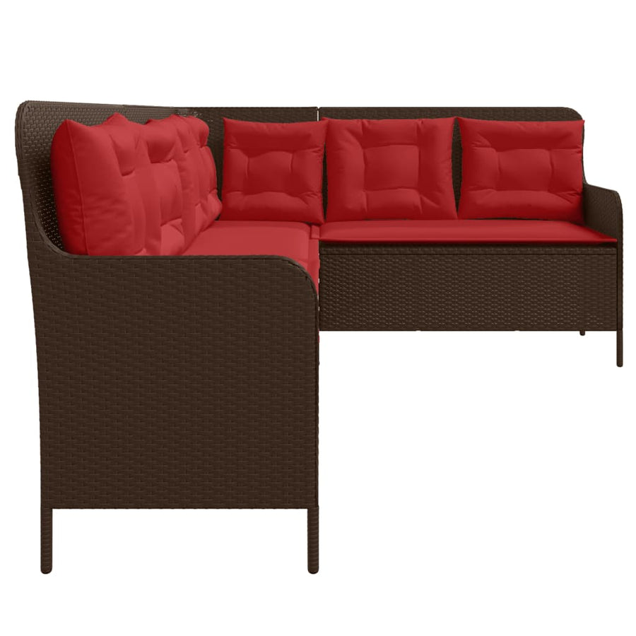 Tuinbank met kussens L-vormig bruin poly rattan