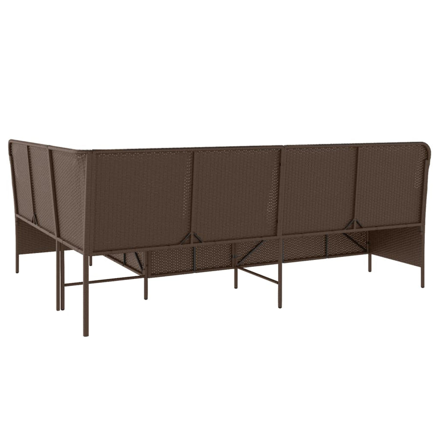 Tuinbank met kussens L-vormig bruin poly rattan