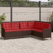 L-vormige tuinbank poly rattan bruin met kussens