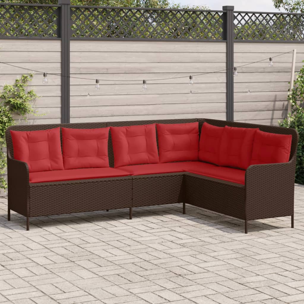 Tuinbank met kussens L-vormig bruin poly rattan