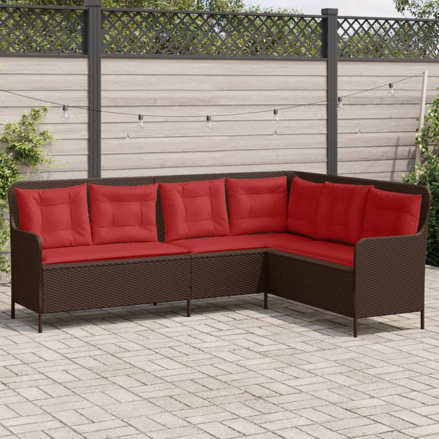 Tuinbank met kussens L-vormig bruin poly rattan