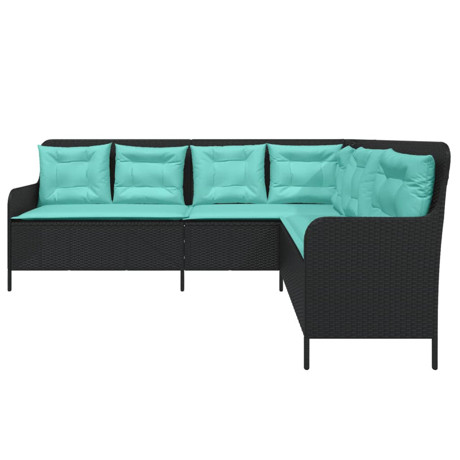 Tuinbank met kussens L-vormig zwart poly rattan
