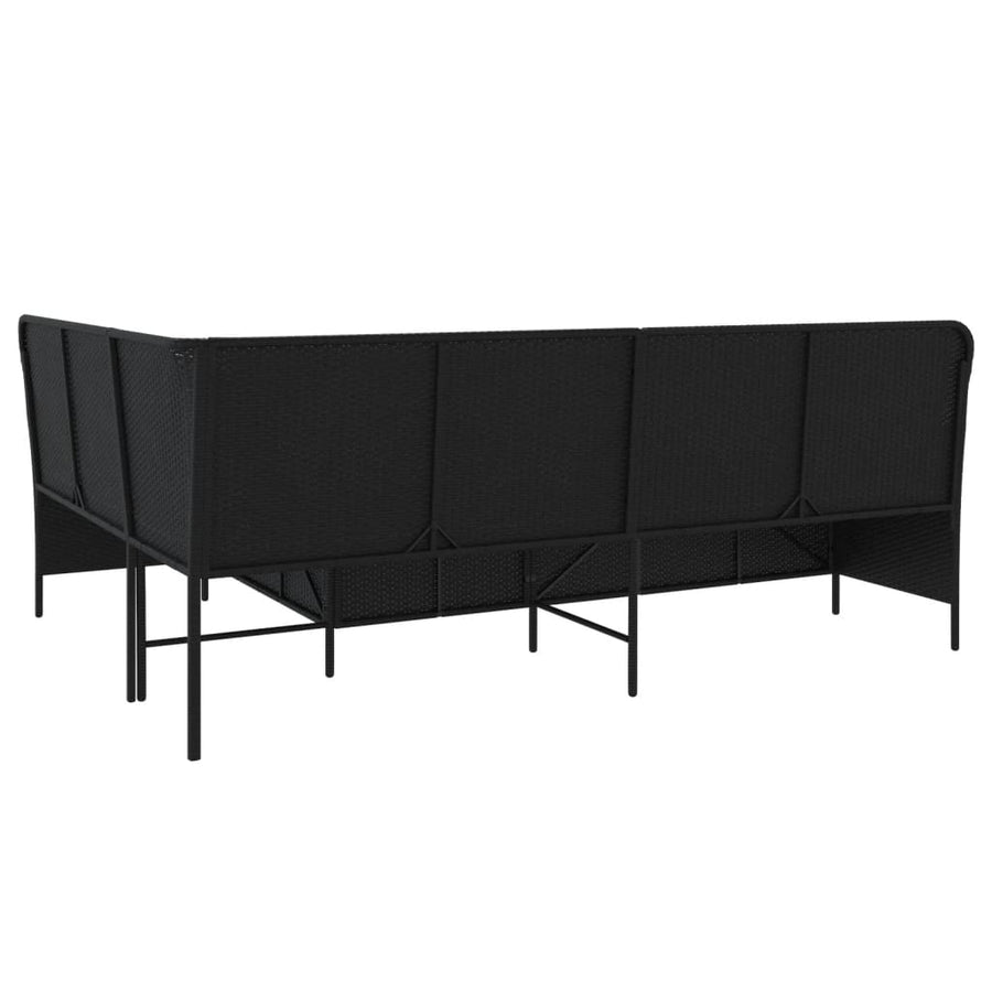 Tuinbank met kussens L-vormig zwart poly rattan