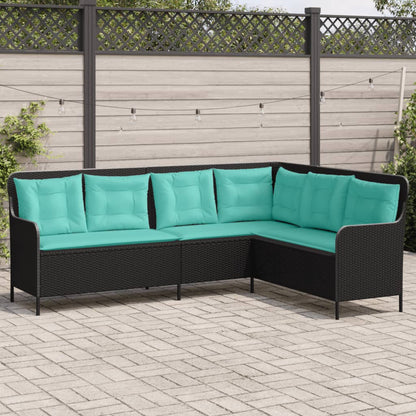 Tuinbank met kussens L-vormig zwart poly rattan