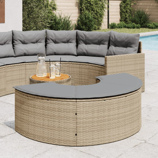 Tuinvoetenbank met kussen poly rattan beige