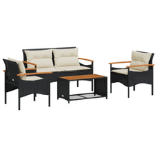 4-delige Loungeset met kussens poly rattan zwart