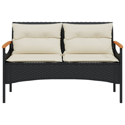 4-delige Loungeset met kussens poly rattan zwart