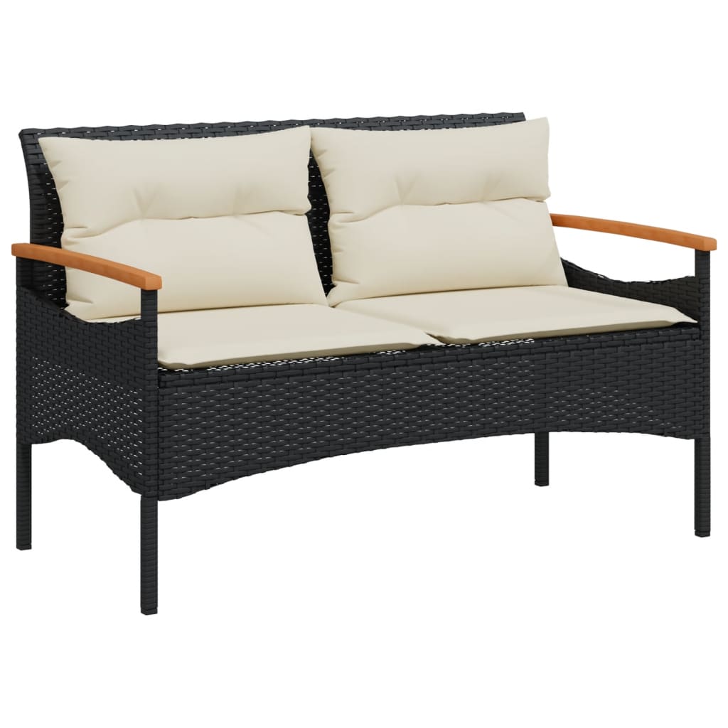 4-delige Loungeset met kussens poly rattan zwart
