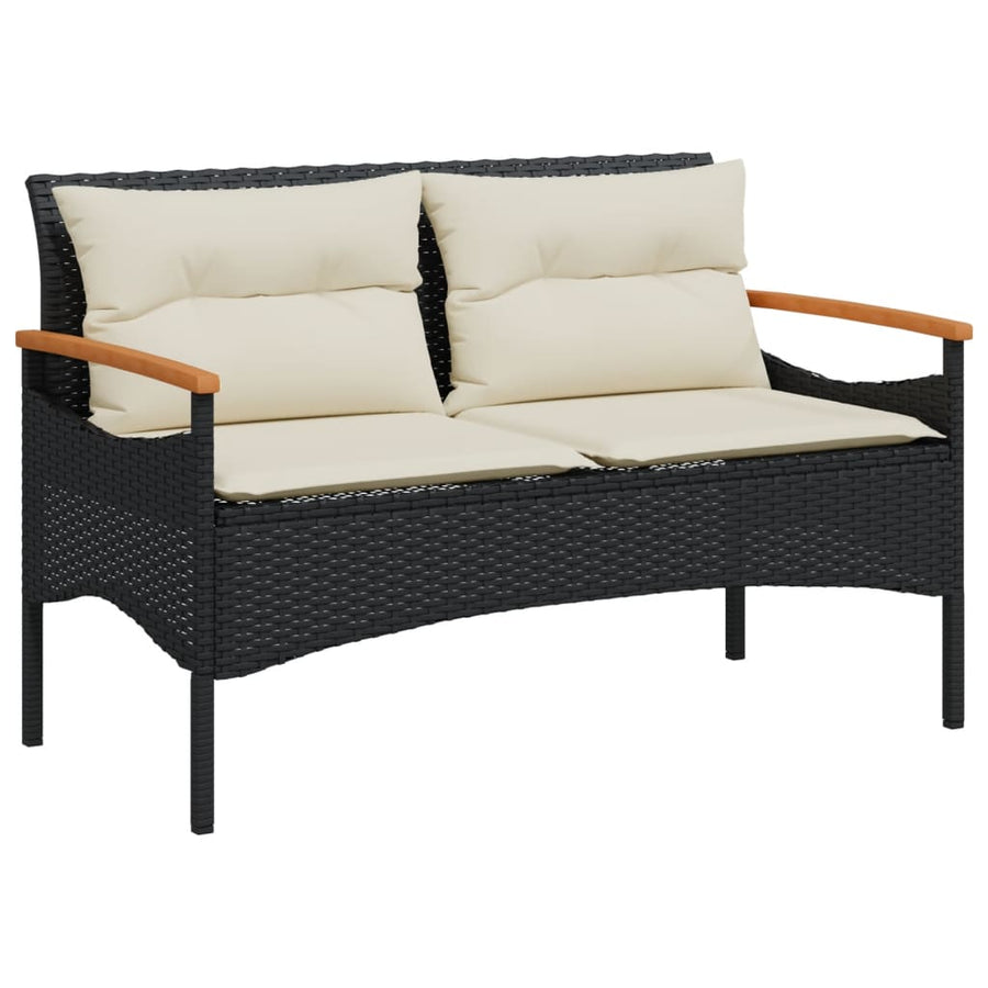 4-delige Loungeset met kussens poly rattan zwart