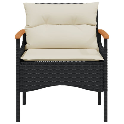 4-delige Loungeset met kussens poly rattan zwart