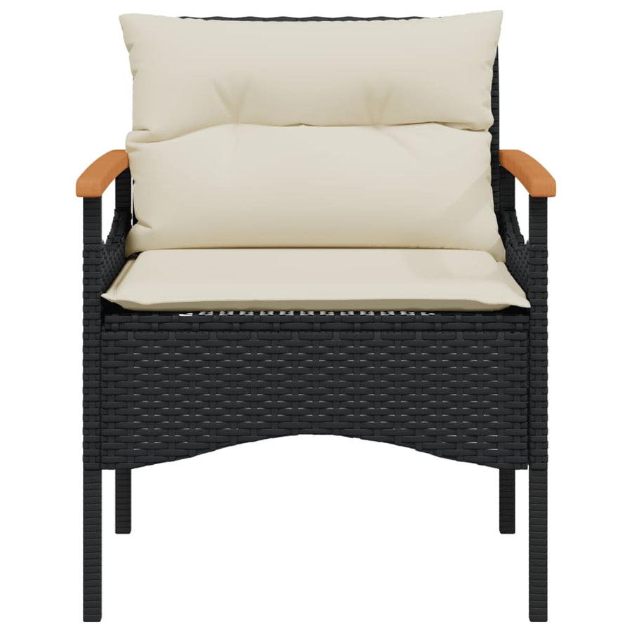 4-delige Loungeset met kussens poly rattan zwart