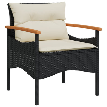 4-delige Loungeset met kussens poly rattan zwart