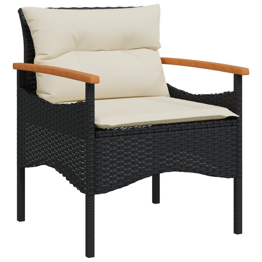 4-delige Loungeset met kussens poly rattan zwart
