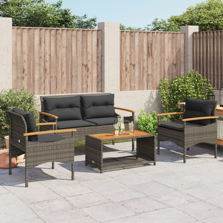 4-delige Loungeset met kussens poly rattan grijs