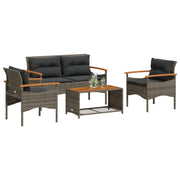 Loungeset 4-delig poly rattan grijs