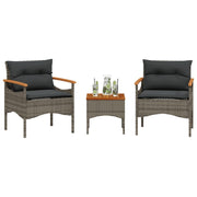 Loungeset 3-delig poly rattan grijs