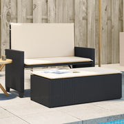 Tuinbank poly rattan zwart met kussens en voetenbank
