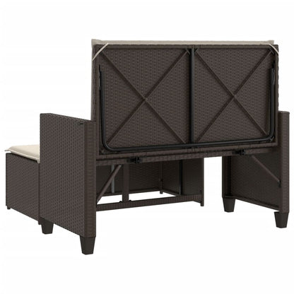 Tuinbank met kussens en voetenbank poly rattan bruin