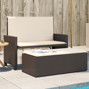 Tuinbank poly rattan bruin met kussens en voetenbank