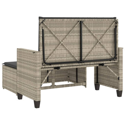 Tuinbank met kussens en voetenbank poly rattan lichtgrijs
