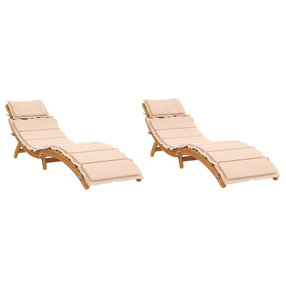 Ligstoelen 2 st met kussens massief acaciahout beige