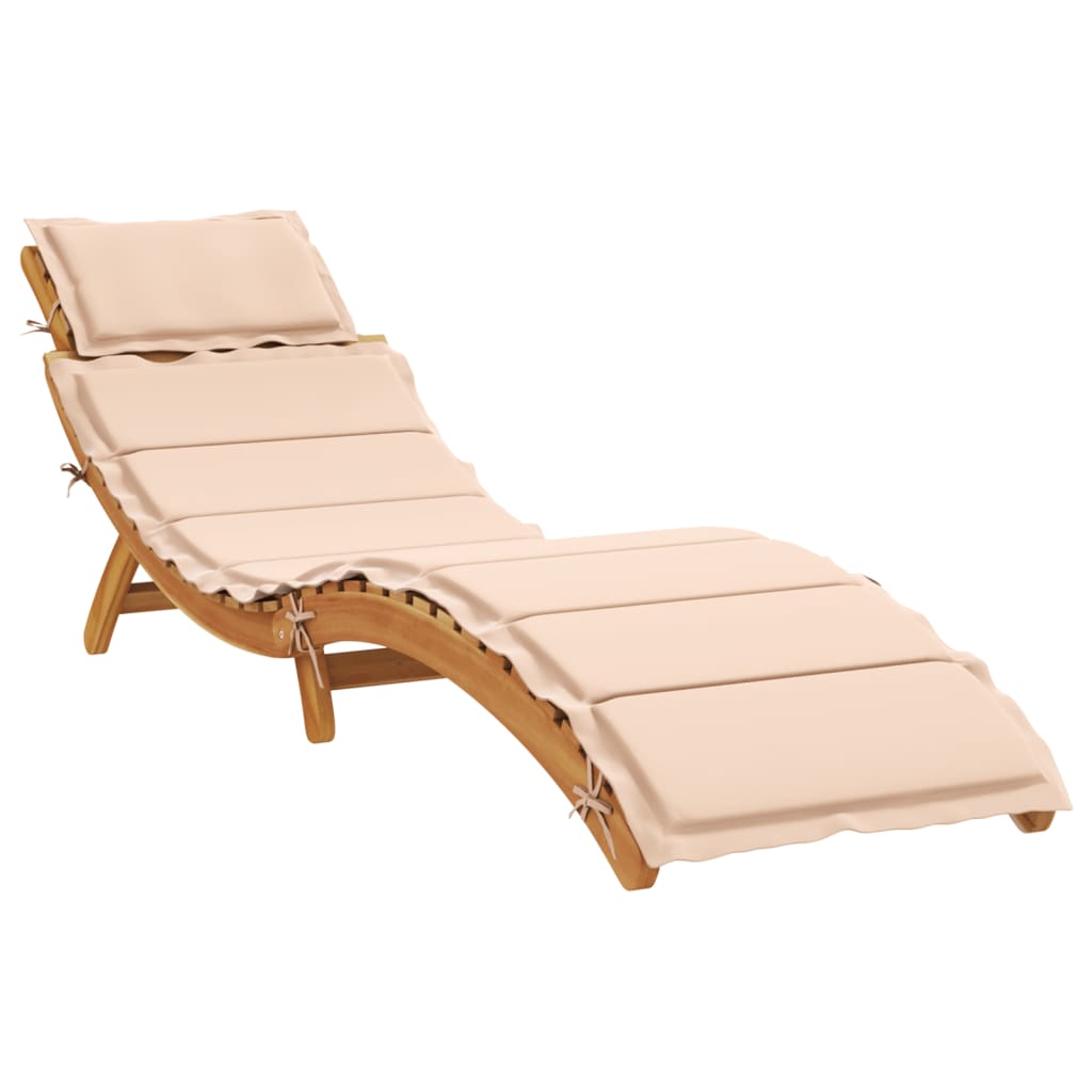 Ligstoelen 2 st met kussens massief acaciahout beige