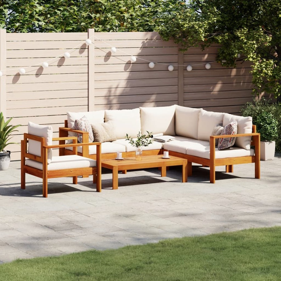5-Delige Loungeset Met Kussens Massief Acaciahout 1 Crème