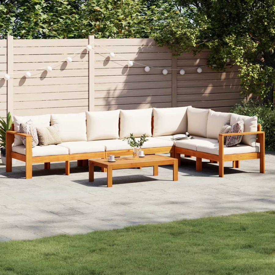 5-Delige Loungeset Met Kussens Massief Acaciahout 1 Crème