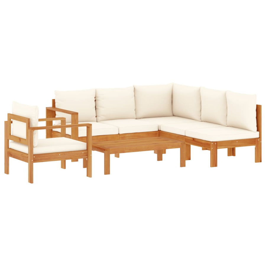 5-Delige Loungeset Met Kussens Massief Acaciahout 1 Crème