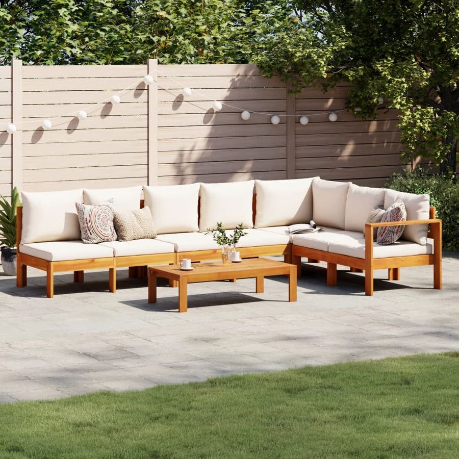 5-Delige Loungeset Met Kussens Massief Acaciahout 1 Crème