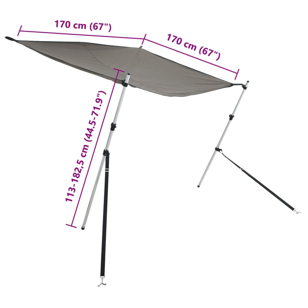 Schaduwdoekset T-top 170x170x(113-182,5) cm antracietgrijs