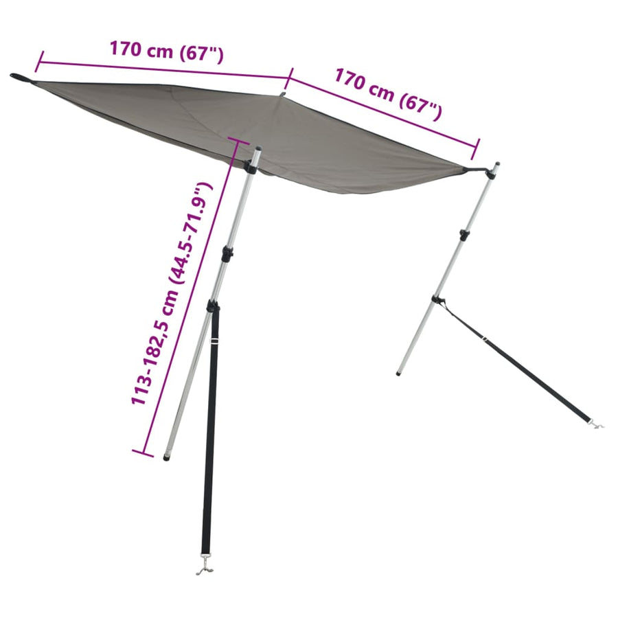 Schaduwdoekset T-top 170x170x(113-182,5) cm antracietgrijs
