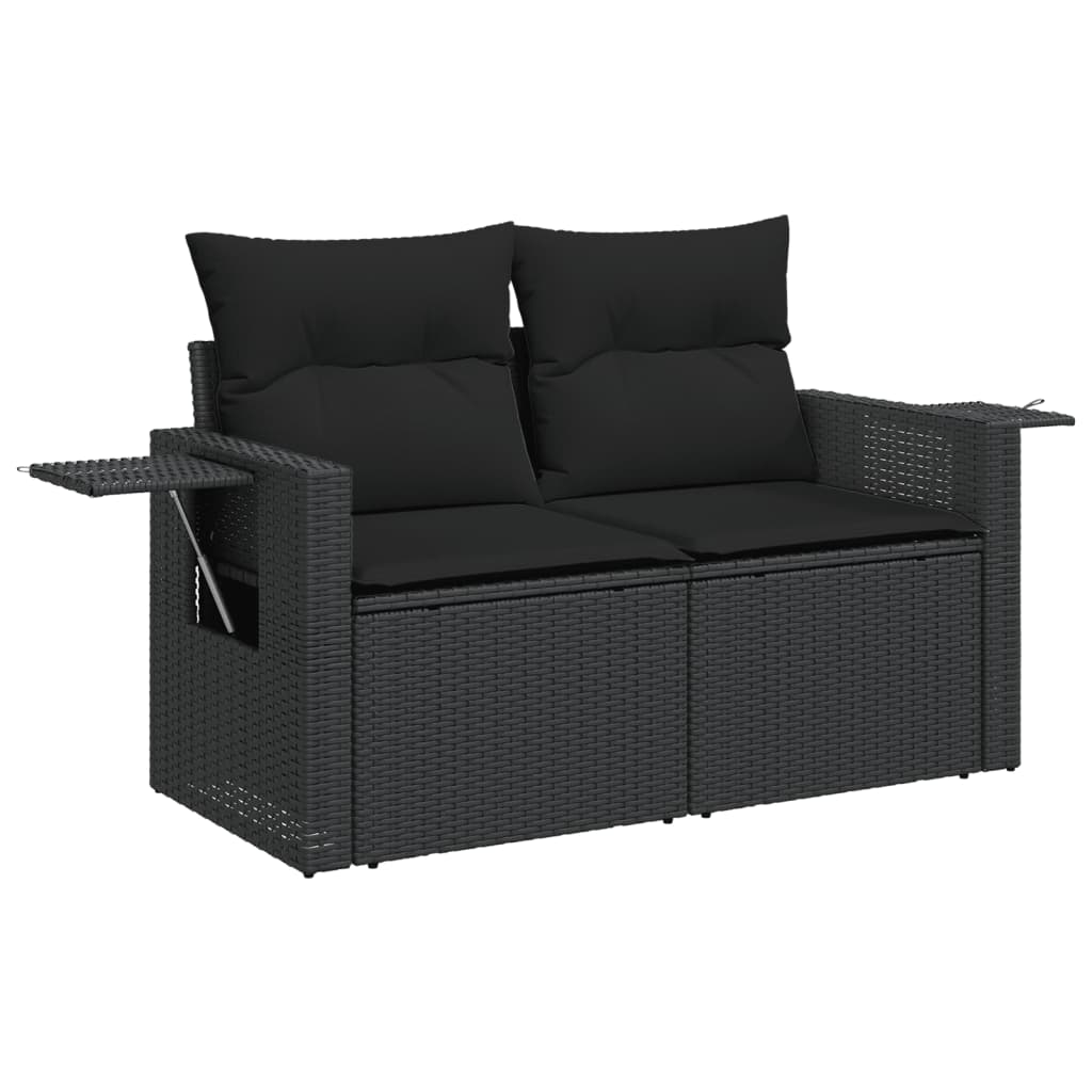 3-Delige Loungeset Met Kussens Poly Rattan Zwart