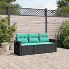 3-piece garden bench set with cushions black poly rattan