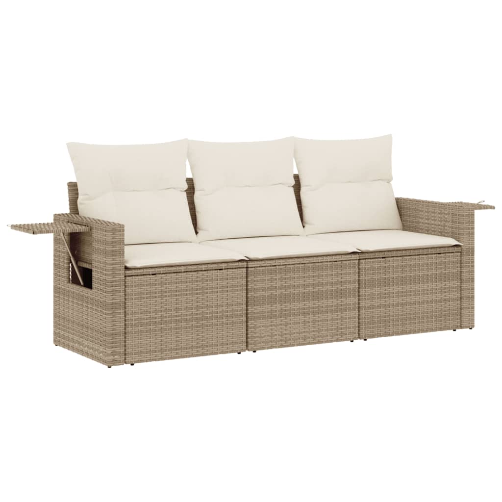 3-Delige Loungeset Met Kussens Poly Rattan Beige