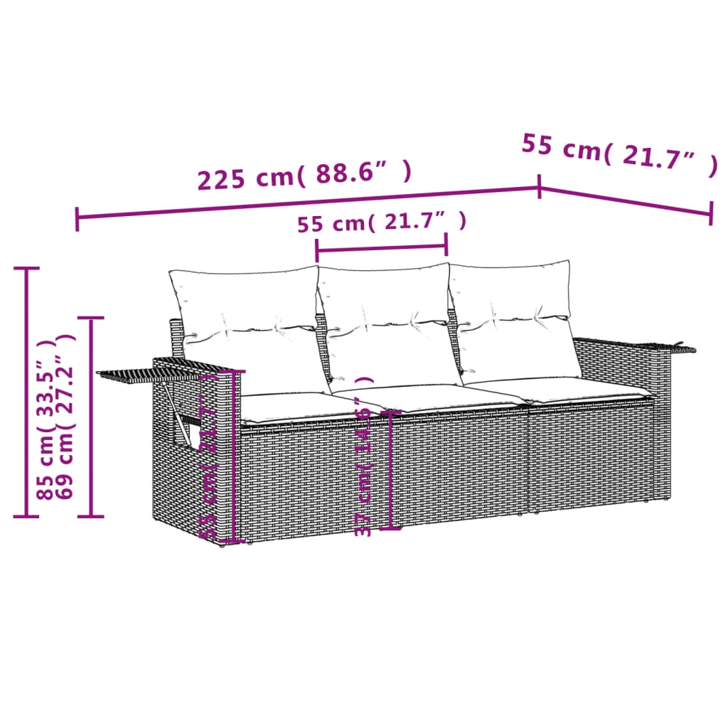 3-Delige Loungeset Met Kussens Poly Rattan Beige