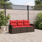 3-piece garden sofa set with cushions, brown poly rattan