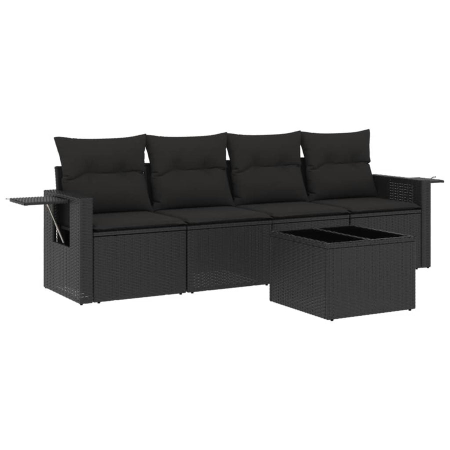 5-Delige Loungeset Met Kussens Poly Rattan Zwart